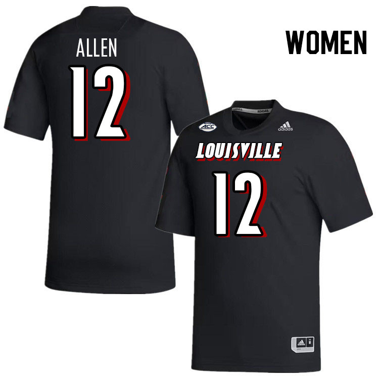 Women #12 Brady Allen Louisville Cardinals College Football Jerseys Stitched-Black